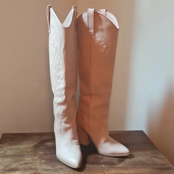 Steve Madden Baby Pink Heeled Cowboy Boots - Picture 3 of 12